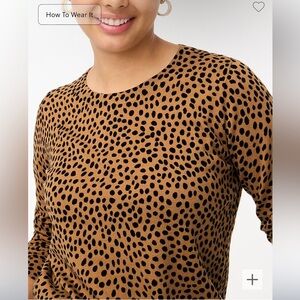 J Crew M women’s Teddie crew neck lightweight cotton sweater leopard animal
